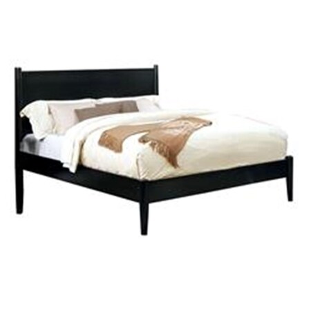 Benjara Mid Century Modern Wood Bed with Round Tapered Legs, Black - Queen Size BM217704